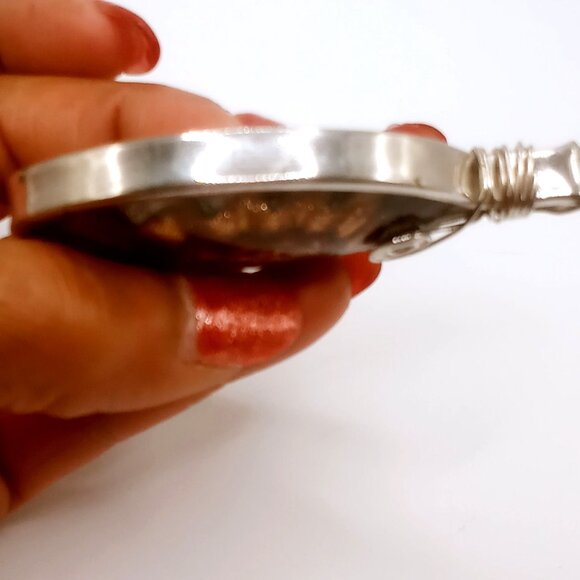 Pendant Handmade Black Abstract Swirl Design Metallic Glass Wire Wrap Accents - Picture 7 of 10